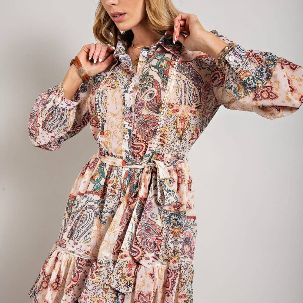 Paisley Print Long Sleeve Dress- Perfect Easter Dress!